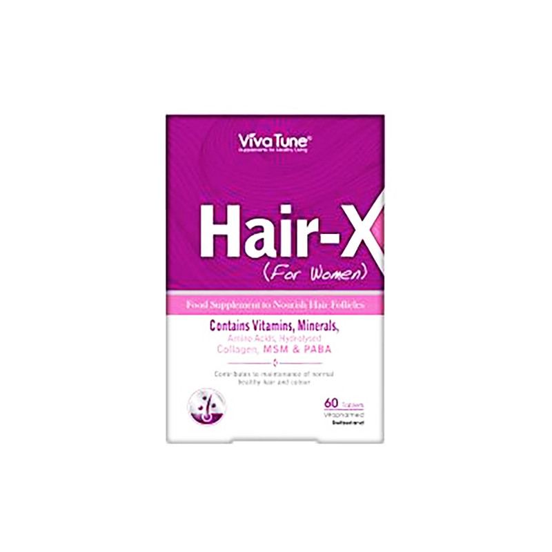 مکمل غذایی تغذیه فولیکول مو ویوا تون مدل Hair-X حاوی ویتامین‌ها، مواد معدنی، آمینو اسید، کلاژن هیدرولیز شده، MSM و PABA بسته 60 عددی نمای ۲