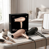 سشوار برسدار حرفهای هیسکا مدل H5257 با موتور AC، توان 2200 وات، سه حالت دما، دو سرعت، فناوری یونساز، خشککن سریع، همراه با متمرکزکننده باریک و پهن