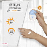 کرم ضد آفتاب بدون رنگ استلین، 50 SPF، مدل ultra light، مناسب انواع پوست و حجم 50 میلیلیتر، محافظت کننده در برابر اشعه UVA و UVB، بسیار سبک، +++ PA، آبرسان، ضد لک، با ماندگاری 2 ساعته